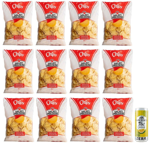San Benedetto Chips 12er-Pack Salati Preziosi KartoffelChips Patatine Classiche,Klassische Chips,300g-Beutel + 1er-Pack Kostenlos San Benedetto Eistee mit Zitrone Ohne Zucker 330ml Dose 8001620019573