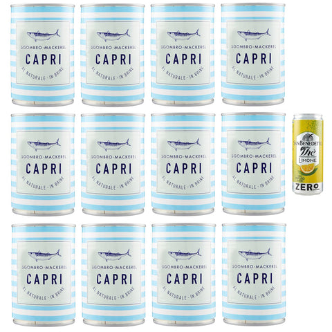 San Benedetto 12er Pack Capri Sgombro al Naturale, Natürliches Makrele 1x425g Original italienisch Getränk