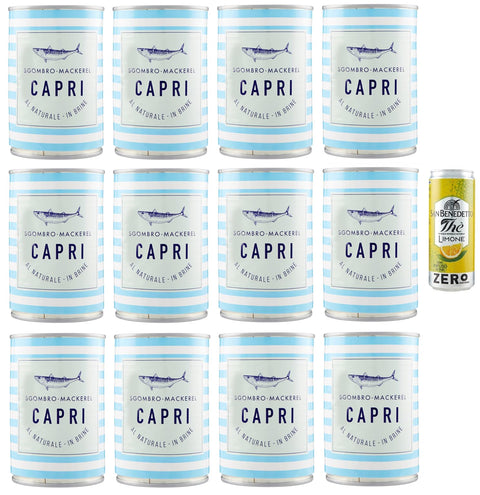San Benedetto Eistee 12er-Pack Capri Sgombro al Naturale,Natürliches Makrele,425g Dose + 1er-Pack Kostenlos San Benedetto Eistee mit Zitrone Ohne Zucker 330ml Dose 8001620019573