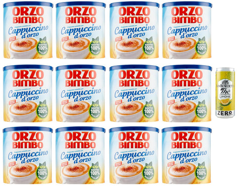 San Benedetto 12er Pack Orzo Bimbo Cappuccino D'orzo Solubile Löslich Gersten Cappuccino eine koffeinfreie 150g + 330ml italienisch Original