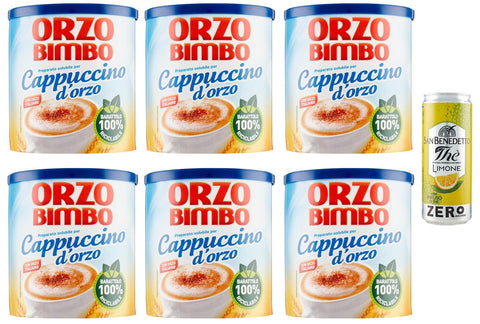 San Benedetto 6er Pack Orzo Bimbo Cappuccino D'orzo Solubile Löslich Gersten Cappuccino eine koffeinfreie 150g + 330ml italienisch Original