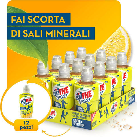 San Benedetto Eistee Estathè Sport Limone Erfrischendes Zitronengetränk mit Mineralien und praktischem Sportverschluss für Schule, Büro, Training, Fußball, Tennis und Fitness. 12 x 250 ml