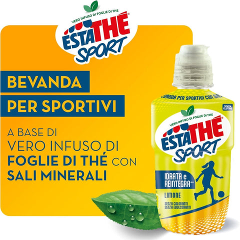 San Benedetto Eistee Estathè Sport Limone Erfrischendes Zitronengetränk mit Mineralien und praktischem Sportverschluss für Schule, Büro, Training, Fußball, Tennis und Fitness. 12 x 250 ml