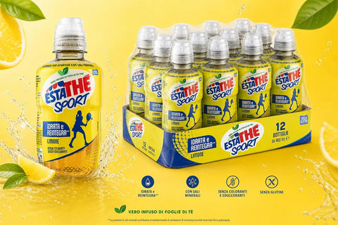 San Benedetto Eistee Estathè Sport Limone Erfrischendes Zitronengetränk mit Mineralien und praktischem Sportverschluss für Schule, Büro, Training, Fußball, Tennis und Fitness. 12 x 250 ml