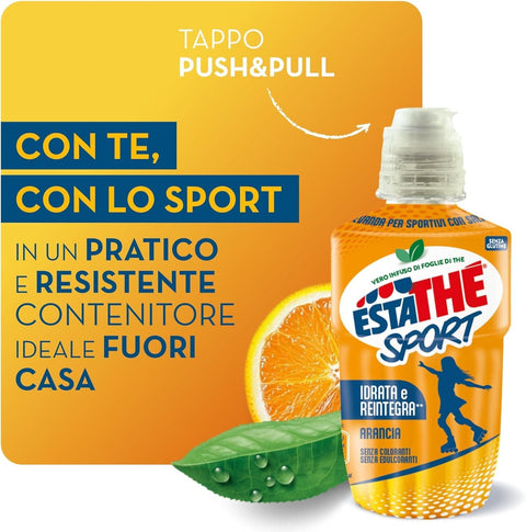 San Benedetto Eistee Estathè Sport Pesca Orange Tea Sportgetränk 12 x 250 ml – Erfrischendes Getränk mit Orangengeschmack, Mineralien und praktischem Sportverschluss für Schule, Büro, Training, Fußball, Tennis und Fitness.