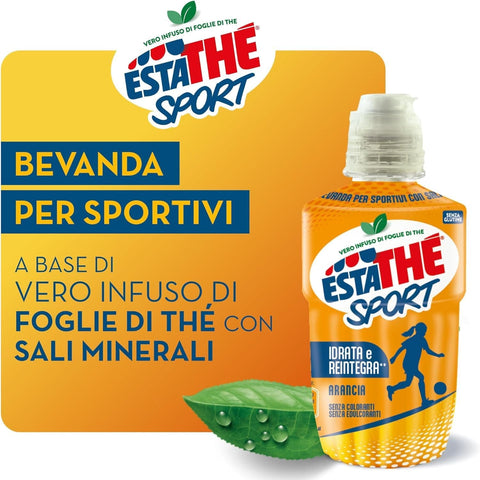San Benedetto Eistee Estathè Sport Pesca Orange Tea Sportgetränk 12 x 250 ml – Erfrischendes Getränk mit Orangengeschmack, Mineralien und praktischem Sportverschluss für Schule, Büro, Training, Fußball, Tennis und Fitness.