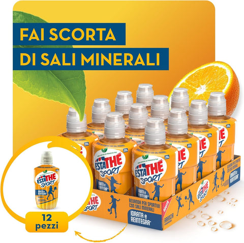 San Benedetto Eistee Estathè Sport Pesca Orange Tea Sportgetränk 12 x 250 ml – Erfrischendes Getränk mit Orangengeschmack, Mineralien und praktischem Sportverschluss für Schule, Büro, Training, Fußball, Tennis und Fitness.
