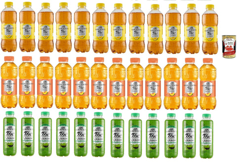 San Benedetto Eistee San Benedetto Testpaket, Thè Verde, limone und pesca 24x 500ml, 12x400ml Eistee The' grüner Tee, zitrone und pfirsch PET Einweg, ice tea erfrischend + Italian Gourmet polpa 400g 8001620024072