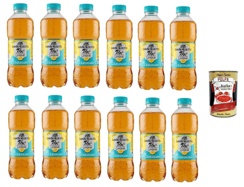 San Benedetto Eistee San Benedetto Thè Deteinato Limone 12x 500ml, entkoffeiniert Eistee The' Zitrone PET Einweg, ice tea erfrischend, Ohne Konservierungsstoffe und künstliche Farbstoffe + Italian Gourmet polpa 400g 8001620002636