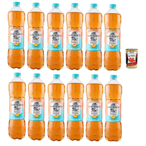 San Benedetto Thè Deteinato Pesca 12x1 entkoffeiniert Eistee The' Pfirsch PET Einweg ice tea erfrischend Ohne Konservierungsstoffe und künstliche Farbstoffe 5 L