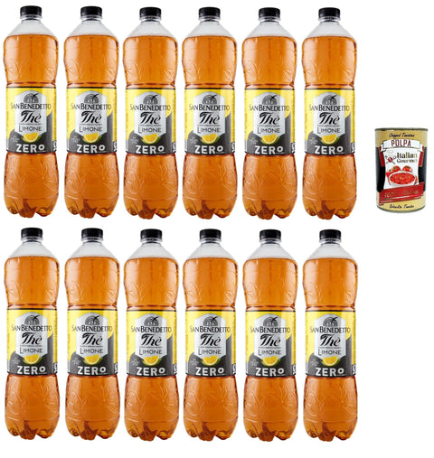 San Benedetto Eistee San Benedetto Thè Limone zero 12x 1,5 L, Eistee The' Zitrone ohne Zucker PET Einweg, ice tea erfrischend, Ohne Konservierungsstoffe und künstliche Farbstoffe + Italian Gourmet polpa 400g 8001620005354