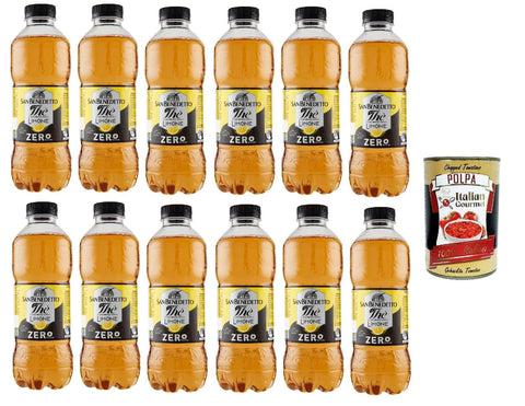 San Benedetto Eistee San Benedetto Thè Limone zero 12x 500ml, Eistee The' Zitrone ohne Zucker PET Einweg, ice tea erfrischend, Ohne Konservierungsstoffe und künstliche Farbstoffe + Italian Gourmet polpa 400g 8001620005392