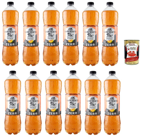 San Benedetto Eistee San Benedetto Thè Pesca zero 12x 1,5 L, Eistee The' Pfirsich ohne Zucker PET Einweg, ice tea erfrischend, Ohne Konservierungsstoffe und künstliche Farbstoffe + Italian Gourmet polpa 400g 8001620005330