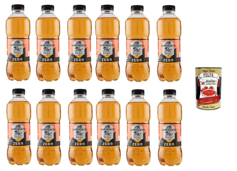 San Benedetto Eistee San Benedetto Thè Pesca zero 12x 500ml, Eistee The' Pfirsich ohne Zucker PET Einweg, ice tea erfrischend, Ohne Konservierungsstoffe und künstliche Farbstoffe + Italian Gourmet polpa 400g 8001620005378