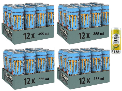 monster 48er Pack Mango Loco Energy Drink, Erfrischender alkoholfreier Energiegetränk mit Exotischer Geschmack 1x355ml Original italienisch