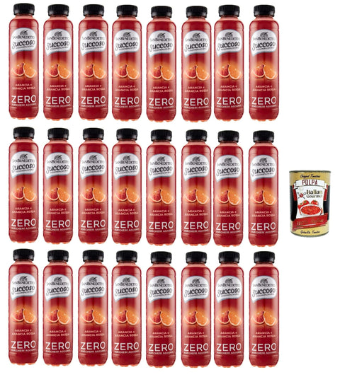 San Benedetto Fruchtsäfte San Benedetto Succoso Zero Arancia e Arancia Rossa PET 24x 40cl, PET Orange und Blutorange ohne zucker Fruchtsaft saft, Orange juice sugar free + Italian Gourmet polpa 400g 8001620015629