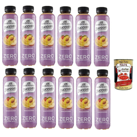 San Benedetto Fruchtsäfte San Benedetto Succoso Zero Macedonia PET 12x 40cl, PET Mazedonien ohne zucker Fruchtsaft saft, Macedonia juice sugar free Original italienisch inkl. Italian Gourmet Polpa 400g 8001620018385