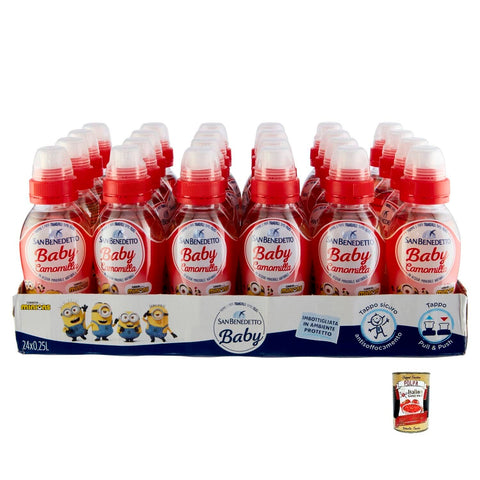 San Benedetto Baby Camomilla Fragola,Kamille mit Erdbeergeschmack,Kohlensäurefreies Getränk in Natürlichem MineralwasserPull Push, 25 cl italienisch Original