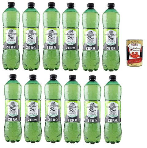 San Benedetto Getränke, Kaffee & Tee San Benedetto Eistee The' Verde Zero grüner Tee erfrischend zuckerfrei PET 12x 1500ml mit Tee Aufguss in natürlichem Mineralwasser, Sugar free tea + Italian Gourmet polpa 400g 8001620018644