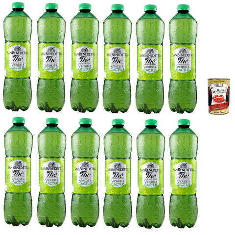 San Benedetto Thè Verde & Cactus 12x1, 5 Lt, Eistee The' grüner Tee und Kaktus PET Einweg, ice tea erfrischend, Ohne Konservierungsstoffe und künstliche