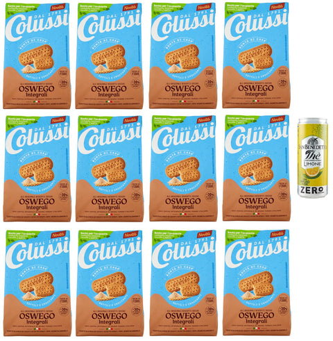 San Benedetto Kekse 12er-Pack Colussi Biscotti Oswego Integrali,Vollkornkekse Kekse mit Braunem Zucker und Getreide Mehl,450g Beutel + 1er-Pack Kostenlos San Benedetto Eistee mit Zitrone Ohne Zucker 330ml Dose 8001620019573