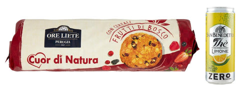 San Benedetto Kekse 12er-Pack Ore Liete Cuor di Natura Biscotti con Cereali,Kekse mit Getreide und Beeren,ohne Zuckerzusatz,250g + 1er-Pack Kostenlos San Benedetto Eistee mit Zitrone Ohne Zucker 330ml Dose 8001620019573