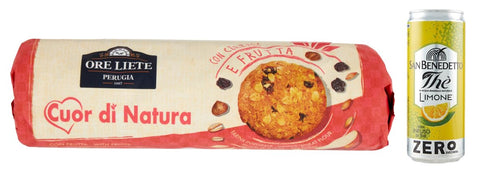 San Benedetto Kekse 12er-Pack Ore Liete Cuor di Natura Biscotti Frutta,Kekse mit Getreide und Obst,mit Vollkornmehl und ohne Zuckerzusatz,250g + 1er-Pack Kostenlos San Benedetto Eistee mit Zitrone Ohne Zucker 330ml Dose 8001620019573