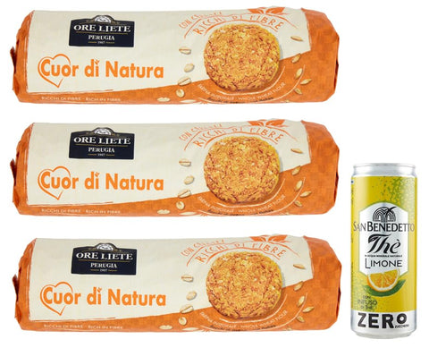 San Benedetto Ore Liete Cuor di Natura Biscotti con Cereali,Kekse mit Getreide,mit Vollkornmehl und ohne Zuckerzusatz,250g 3er-Pack Original italienisch inkl. 1er-Pack Kostenlos San Benedetto Eistee mit Zitrone Ohne Zucker 330ml Dose