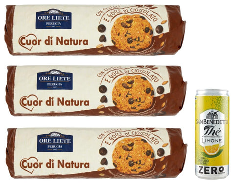 San Benedetto 3er Pack Ore Liete Cuor di Natura Biscotti, Kekse mit Getreide und Schokoladentropfen 1x250g Original italienisch