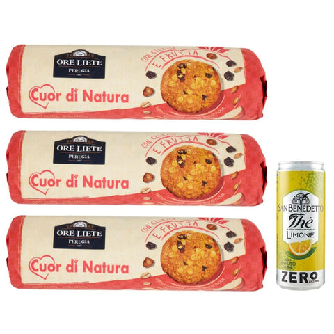 San Benedetto Kekse San Benedetto 3er-Pack Ore Liete Cuor di Natura Biscotti Frutta, Kekse mit Getreide und Obst, mit Vollkornmehl und ohne Zuckerzusatz, 250 g + 1er-Pack Kostenlos 8001620019573