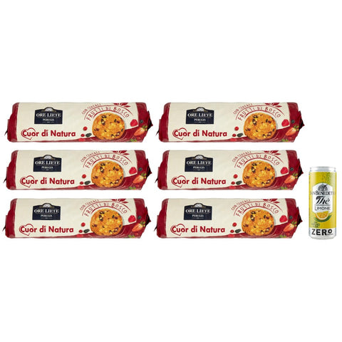 San Benedetto Kekse San Benedetto Ore Liete Cuor di Natura Biscotti con Cereali,Kekse mit Getreide und Beeren,ohne Zuckerzusatz,250g 6er-Pack Original italienisch inkl. 1er-Pack Kostenlos San Benedetto Eistee mit Zitrone Ohne Zucker 330ml Dose 8001620019573