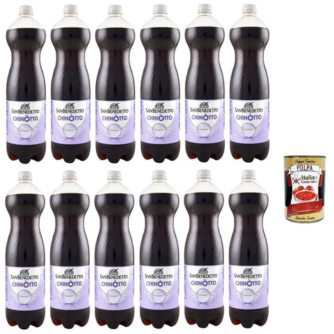 San Benedetto Limonade San Benedetto Chinotto Kohlensäurehaltiges Getränk, alkoholfreies Erfrischungsgetränk, Einweg-PET-Flasche 1,5Lt 12x Original italienisch inkl. Italian Gourmet Polpa di Pomodoro 400g Dose