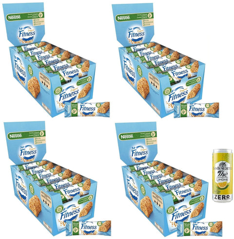 San Benedetto Müsliriegel 4er-Pack Nestlé Fitness Original Barrette di Cereali Integrali,Vollkornriegel,564g Packung,Jede Packung enthält 24 Riegel à 23,5g + 1er-Pack San Benedetto Eistee mit Zitrone Ohne Zucker 330ml Dose 8001620019573