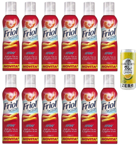 San Benedetto Öl, Essig & Dressings 12er-Pack Friol Olio Spray,Sprühöl, ideal für die Verwendung mit der Heißluftfritteuse,150ml + 1er-Pack Kostenlos San Benedetto Eistee mit Zitrone Ohne Zucker 330ml Dose 8001620019573