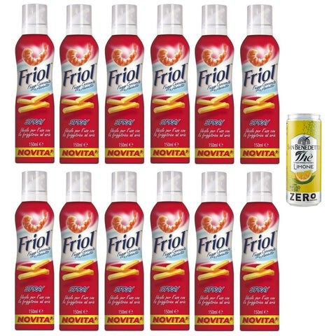 Friol Olio Spray,Sprühöl, ideal für die Verwendung mit der Heißluftfritteuse,150ml 12er-Pack Original italienisch inkl. 1er-Pack Kostenlos San Benedetto Eistee mit Zitrone Ohne Zucker 330ml Dose