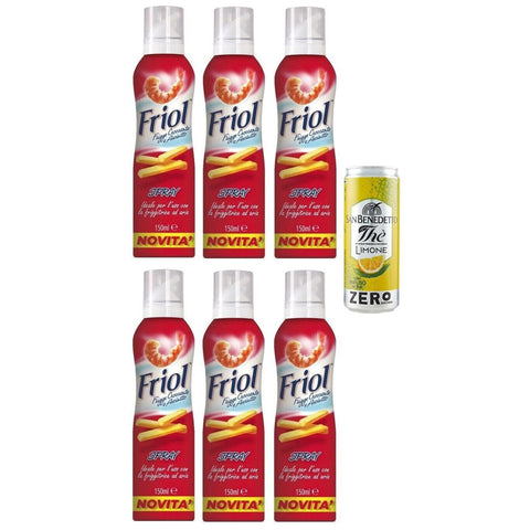 San Benedetto 6er-Pack Friol Olio Spray, Sprühöl, ideal für die Verwendung mit der Heißluftfritteuse, 150 ml + 1er-Pack Kostenlos San Benedetto Eistee mit