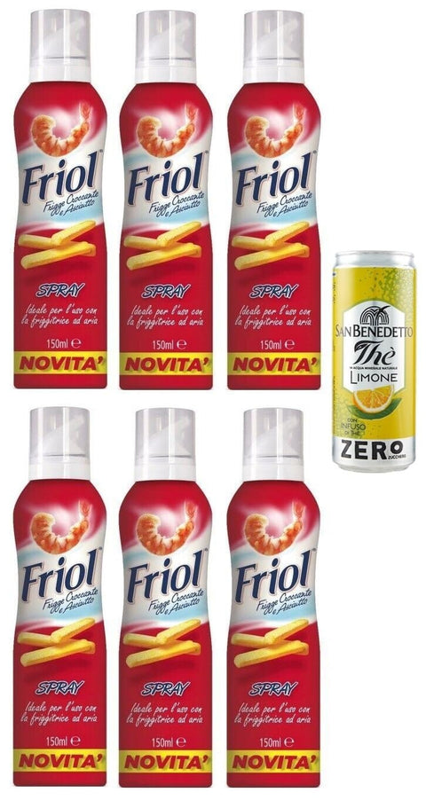 San Benedetto 6er-Pack Friol Olio Spray, Sprühöl, ideal für die Verwendung mit der Heißluftfritteuse, 150 ml + 1er-Pack Kostenlos San Benedetto Eistee mit
