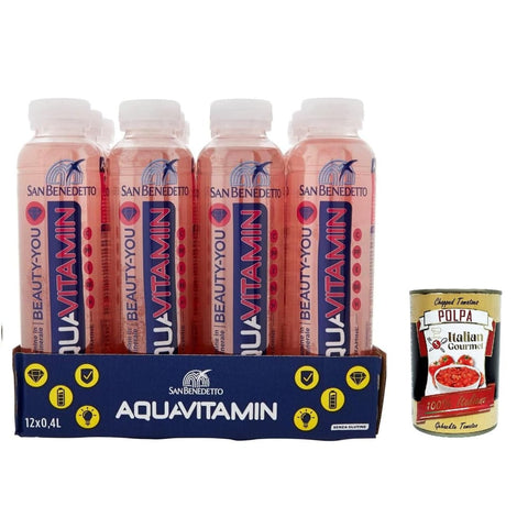 San Benedetto Stilles Wasser San Benedetto Aquavitamin Beauty you 12x 400 ml, Wasser mit Rote Früchte, water with red fruits Original italienisch inkl. Italian Gourmet Polpa 400g 8001620015414