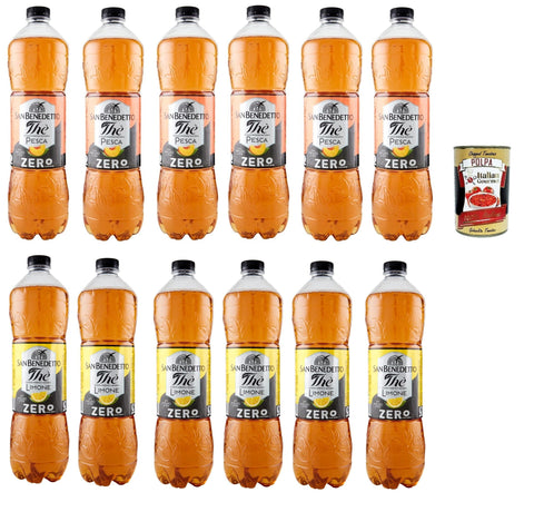 San Benedetto Tee San Benedetto Testpaket, Thè Pesca und limone zero 12x 1,5 L, Eistee The' Pfirsich und zitrone ohne Zucker PET Einweg, ice tea erfrischend, Ohne Konservierungsstoffe + Italian Gourmet polpa 400g 8001620005330