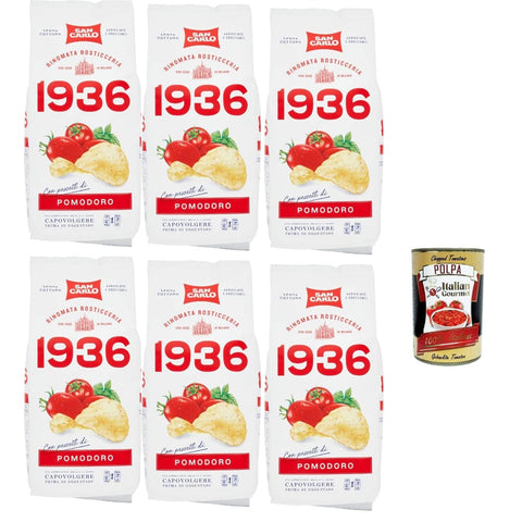 SAN CARLO Chips SAN CARLO 1936 Patatine Antica Ricetta, Arricciate e Croccanti Rinomata Rosticceria, Tomate, Petersilie und Basilikum Kartoffel Chips, altes Rezept, gluten frei, 6x 150g Original italienisch inkl. Italian Gourmet Polpa 400g 8032804040014