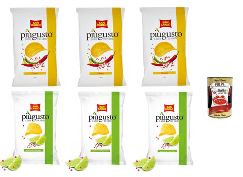 Testpaket San Carlo Più Gusto Patatine, Limette und Rosa Pfeffer + Vivace Paprika - Kartoffelchips Chips, 6x150 g Beutel italienisch Original + gratis polpa 400
