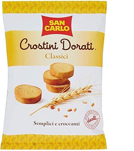 SAN CARLO Crostini Dorati Salzgebäck salziger Snack knuspriger Crouton Winzige Scheiben geröstetes und gebratenes Brot 14x 75g italienisch Original