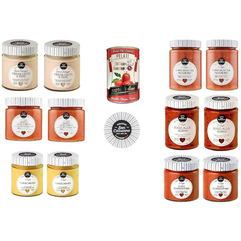 San Cassiano Pastasaucen San Cassiano Testpaket Cascina San Cassiano –2x Carbonara140 g 2x Norma-Sauce290 g 2x Sorrentina-Sauce190 g 2x Cacio e Pepe150 g 2x Dolomiti-Sauce190 g 2x 8015312775111