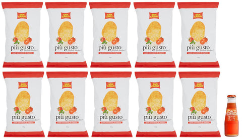 San Pellegrino 10er-Pack San Carlo Più Gusto Pomodorini di Stagione Patatine, Tomatengeschmack Kartoffelchips Chips, 150 g Beutel + 1x Kostenlos Gingerino