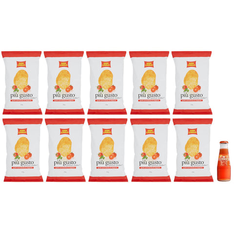 San Pellegrino 10er-Pack San Carlo Più Gusto Pomodorini di Stagione Patatine, Tomatengeschmack Kartoffelchips Chips, 150 g Beutel + 1x Kostenlos Gingerino