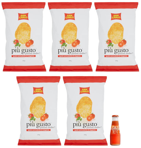 San Pellegrino 5er Pack San Carlo Più Gusto Pomodorini di Stagione Patatine Tomatengeschmack Kartoffelchips Chips 150g + 10cl italienisch Original