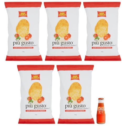San Pellegrino Chips San Pellegrino 5er Pack San Carlo Più Gusto Pomodorini di Stagione Patatine Tomatengeschmack Kartoffelchips Chips 150g + 10cl italienisch Original 8008720003136