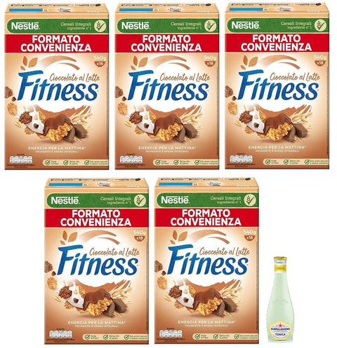 San Pellegrino Knabberartikel 5 x Nestlé FITNESS Vollkornprodukte mit Milchschokolade, Maxi-Format 540 g + 1 x San Pellegrino Tonica Zitrusfrucht 20cl 8008720003136