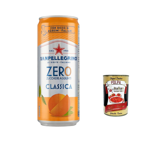 San Pellegrino Limonade San Pellegrino Aranciata Zero dosen ohne Zucker 33cl Limonade orange ohne Zucker 48x Original italienisch inkl. Italian Gourmet Polpa 400g 8002270416897