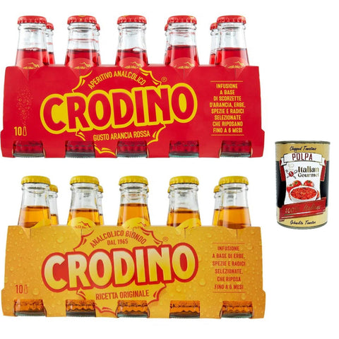 San Pellegrino Crodino Testpaket, biondo und arancia rossa, Crodino 20x100 ml Aperitif bitter, Italienischer nicht -alkoholischer Aperitif bereit zu trinken